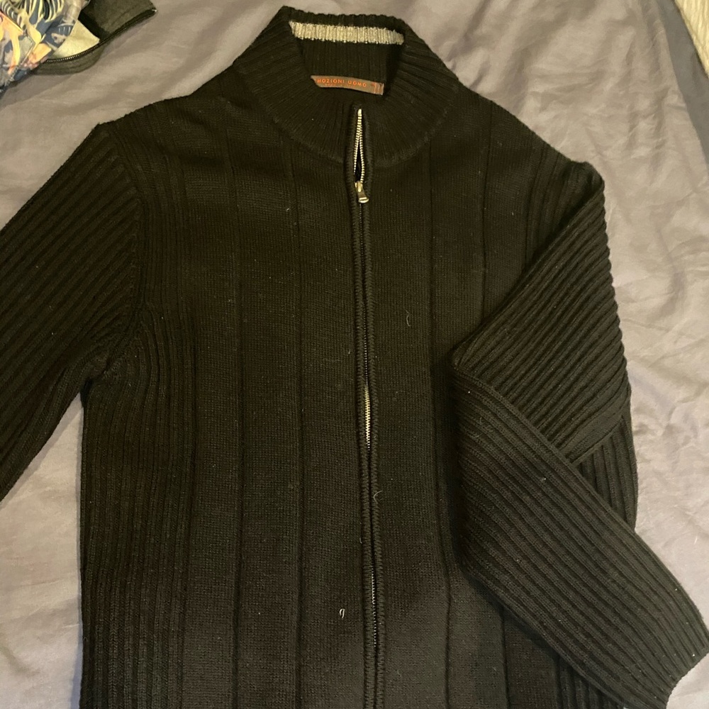 Black Holiday Zip-Up Sweater